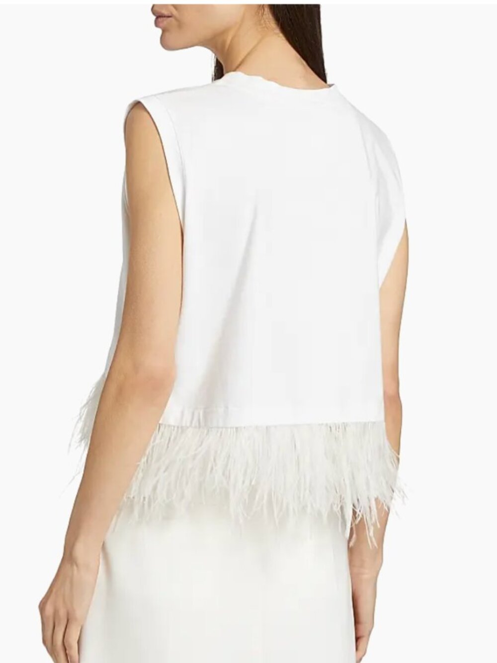 Cinq à Sept Feather-Trimmed Stretch-Cotton Crop T-Shirt - Picture 9 of 10